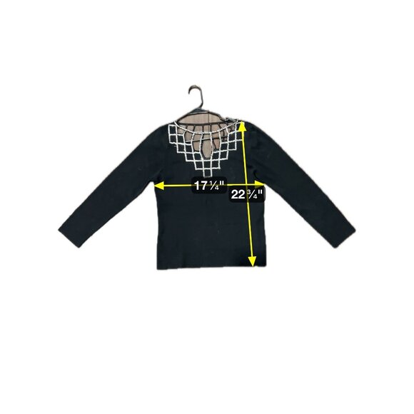 Black Long-Sleeve Top Beaded Geometric Neckline Detail Keyhole Back Closure Eleg - Picture 5 of 6
